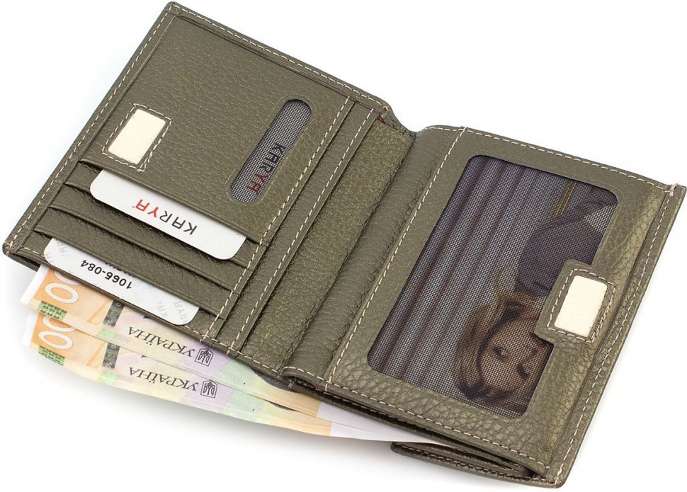 Зелений жіночий гаманець середнього розміру з натуральної шкіри з вираженою фактурою KARYA (19993)