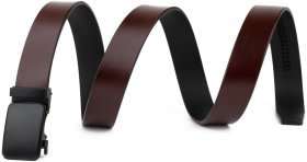 Коричневий шкіряний чоловічий ремінь із чорною автоматичною пряжкою Vintage 2420271