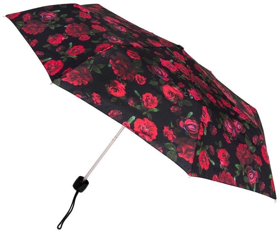 Женский зонт Fulton Minilite-2 L354 Dark Romance (механика, черный с красными розами) 94077 modnotak фото №1
