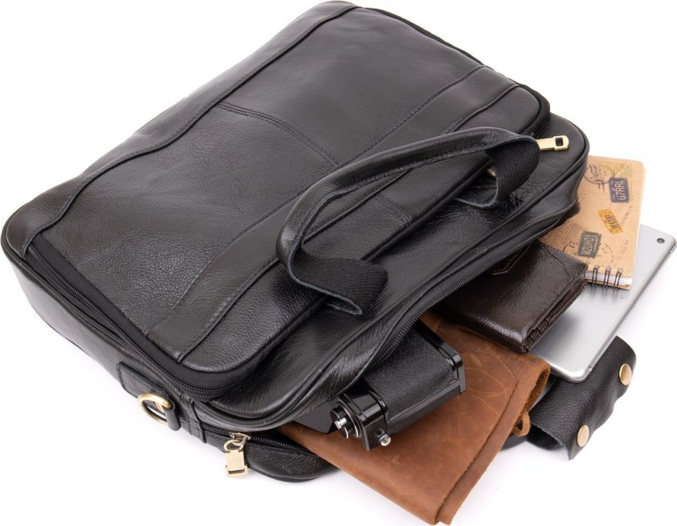 Черная мужская сумка для ноутбука из мягкой кожи Vintage (20390)