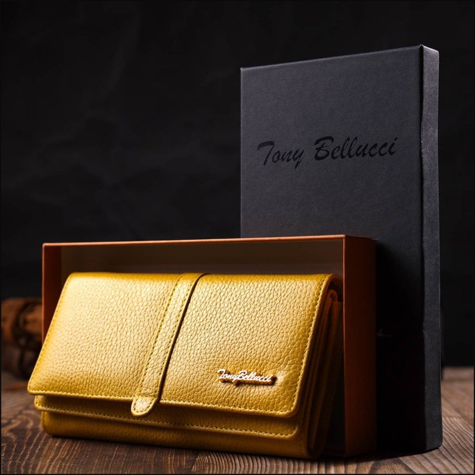 Жовтий жіночий гаманець з натуральної шкіри під багато купюр Tony Bellucci (2421960)