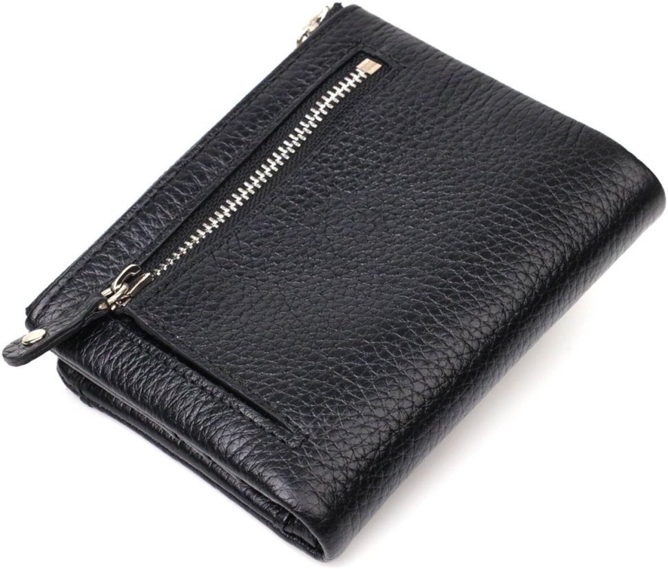 Практичний жіночий гаманець із натуральної шкіри чорного кольору з хлястиком на кнопці Tony Bellucci (2422060)