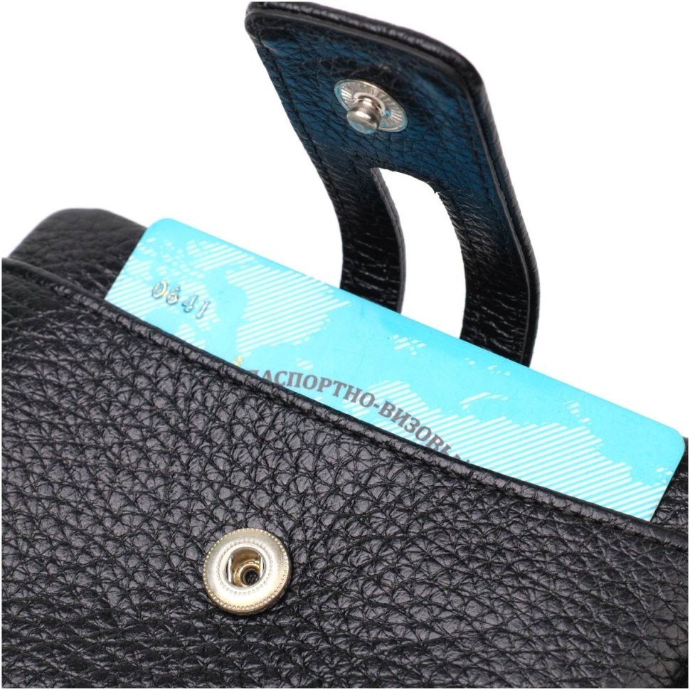 Практичный женский кошелек из натуральной кожи черного цвета с хлястиком на кнопке Tony Bellucci (2422060)