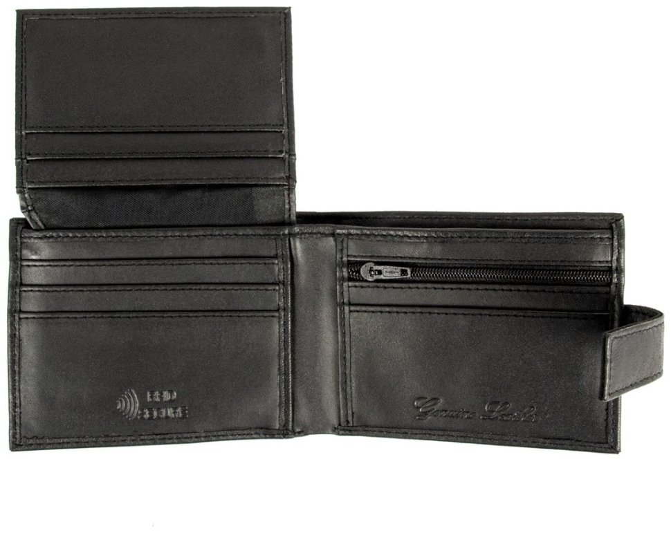 Чоловіче портмоне з натуральної шкіри із RFID-захистом на кнопці Ridgeback JBNC 94277 чорного кольору фото №4 Чоловіче портмоне з натуральної шкіри із RFID-захистом на кнопці Ridgeback JBNC 94277 чорного кольору modnotak фото №4