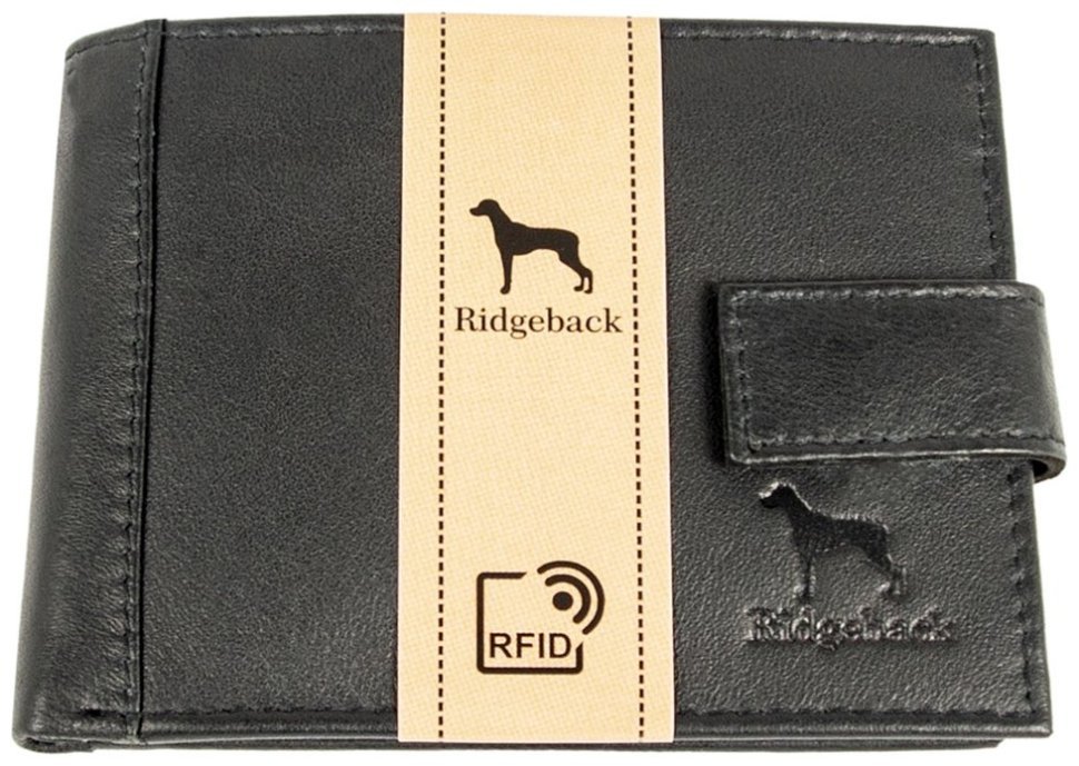 Чоловіче портмоне з натуральної шкіри із RFID-захистом на кнопці Ridgeback JBNC 94277 чорного кольору фото №6 Чоловіче портмоне з натуральної шкіри із RFID-захистом на кнопці Ridgeback JBNC 94277 чорного кольору modnotak фото №6