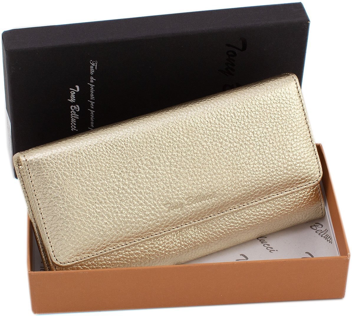 Золотистий гаманець з фактурної шкіри на кнопці Tony Bellucci (10768)