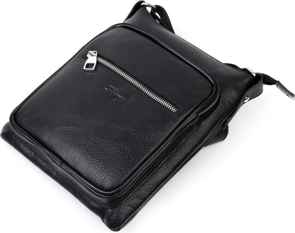 Чорна чоловіча сумка-планшет на плече із натуральної шкіри високої якості KARYA (2417287)