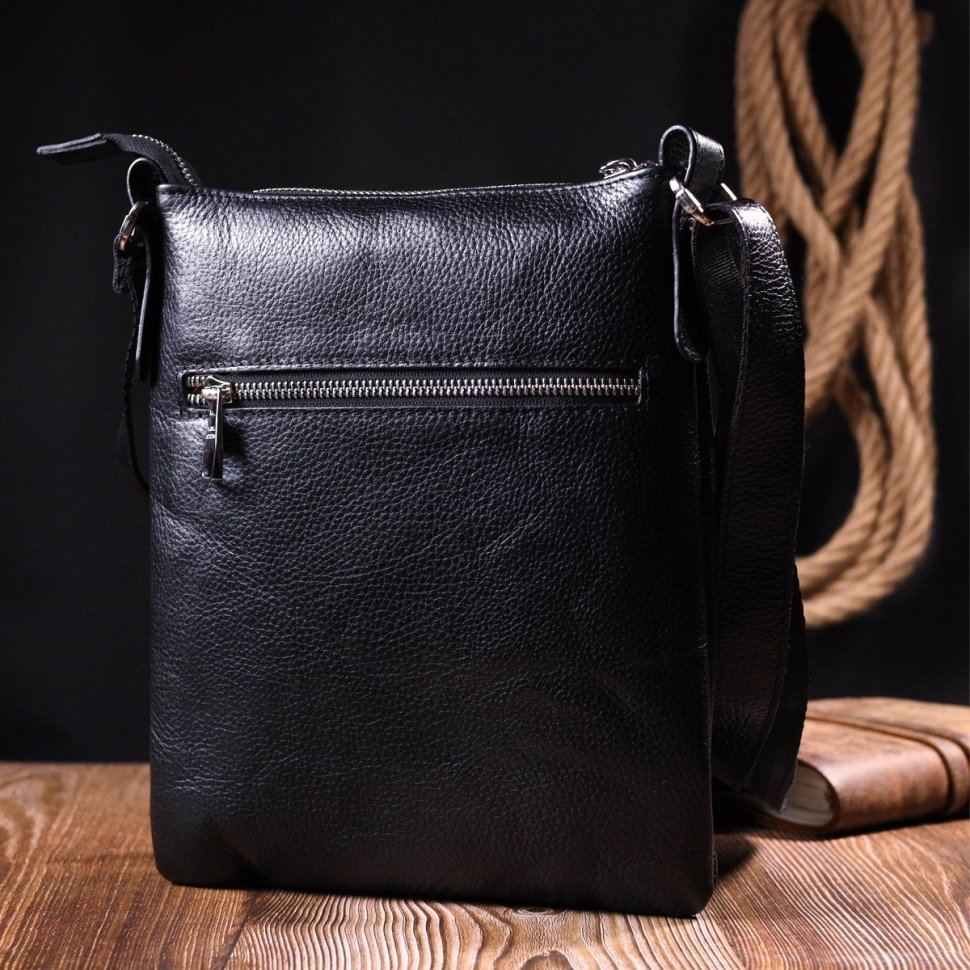 Чорна чоловіча сумка-планшет на плече із натуральної шкіри високої якості KARYA (2417287)