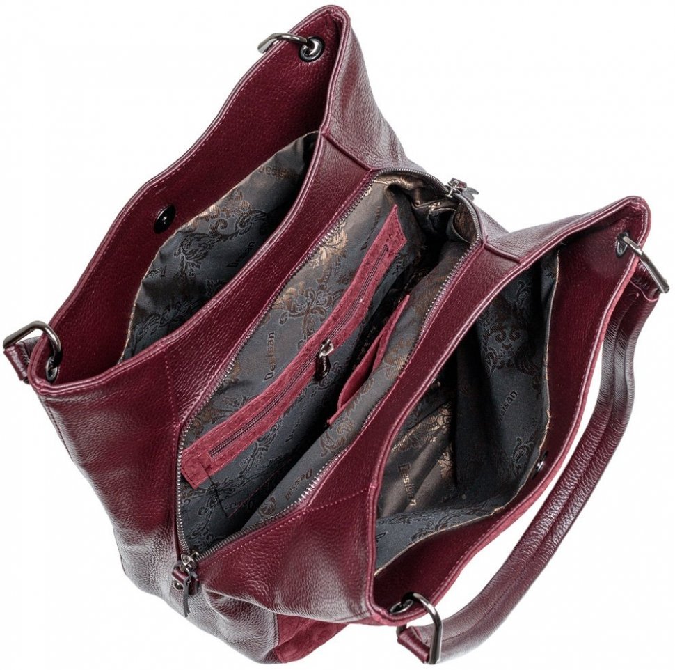 Женская кожаная сумка бордового цвета с узором Desisan (19161)