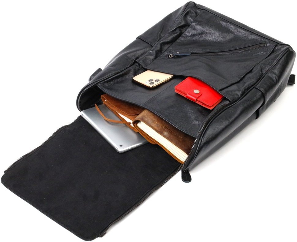 Шкіряний рюкзак чорного кольору з відсіком під ноутбук Vintage 2422249