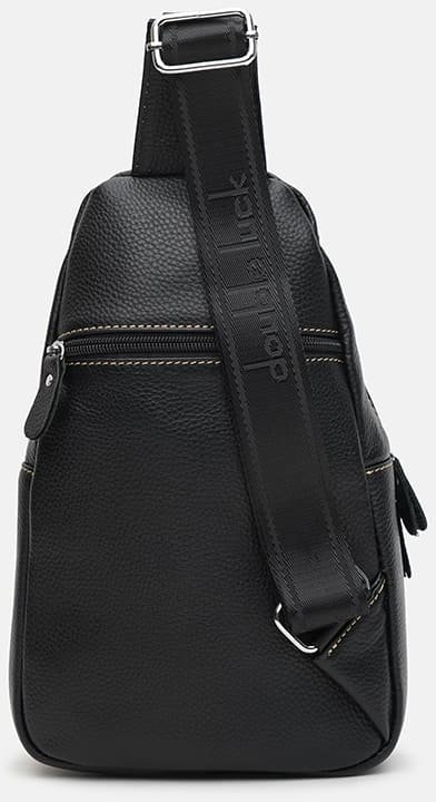Чорна чоловіча сумка-слінг із зносостійкої шкіри на блискавковій застібці Keizer (21411)