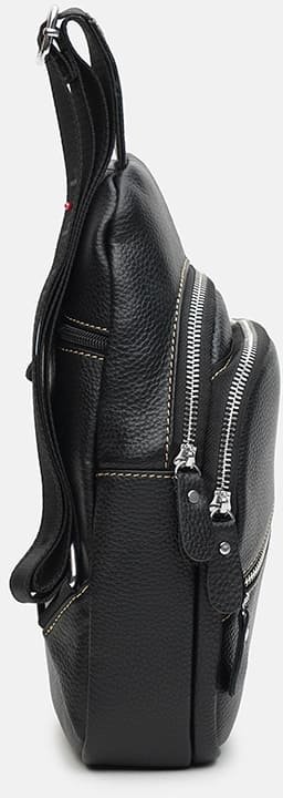 Чорна чоловіча сумка-слінг із зносостійкої шкіри на блискавковій застібці Keizer (21411)