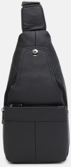 Черная мужская сумка-слинг из гладкой кожи Keizer (19351)