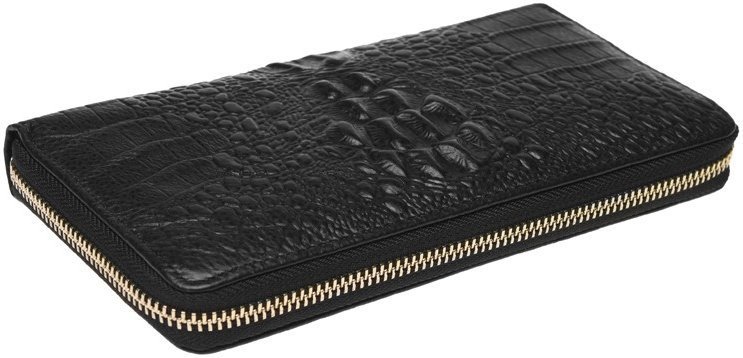 Жіночий чорний гаманець із натуральної шкіри під рептилію Keizer 66277