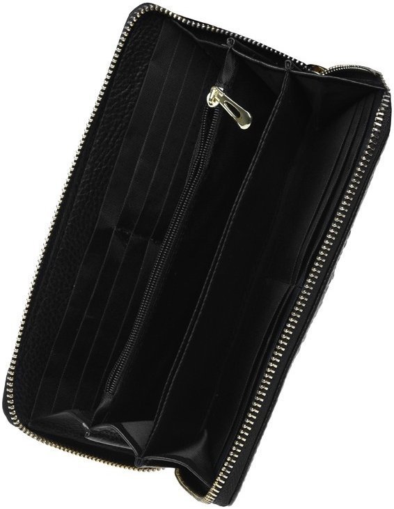 Жіночий чорний гаманець із натуральної шкіри під рептилію Keizer 66277