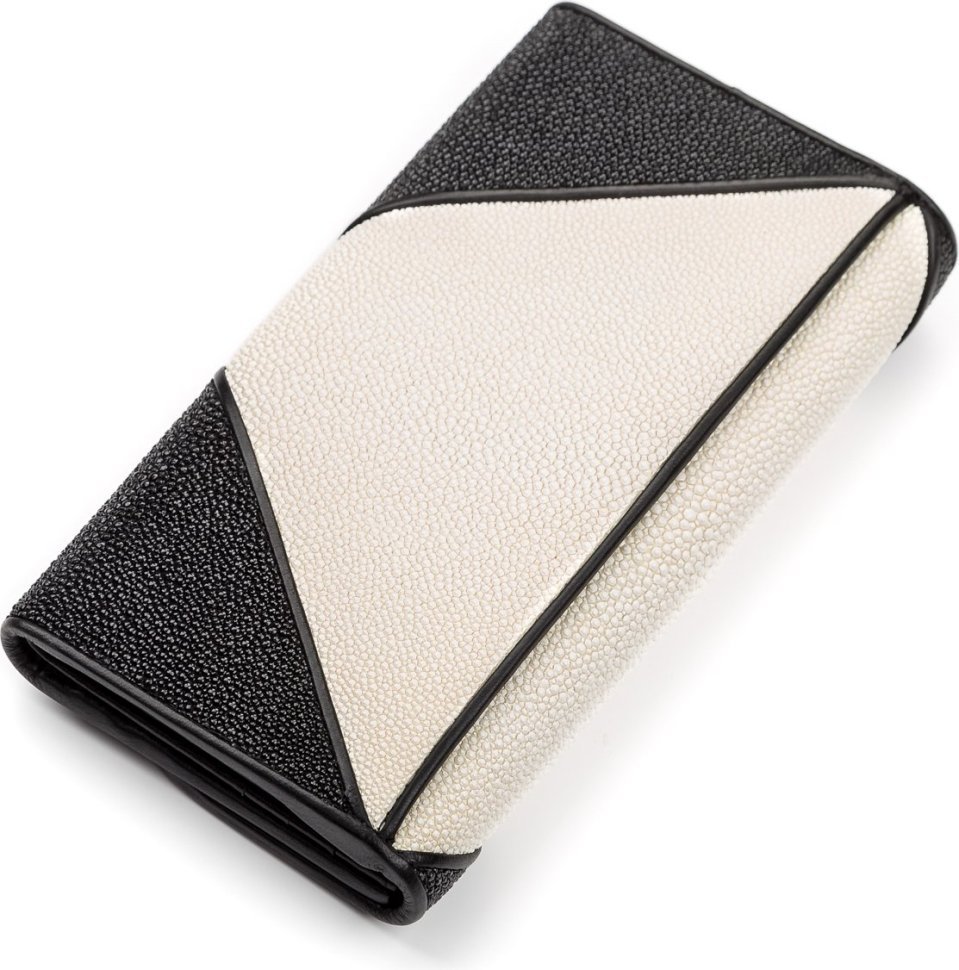 Чорно-білий гаманець з натуральної шкіри морського ската STINGRAY LEATHER (024-18103)