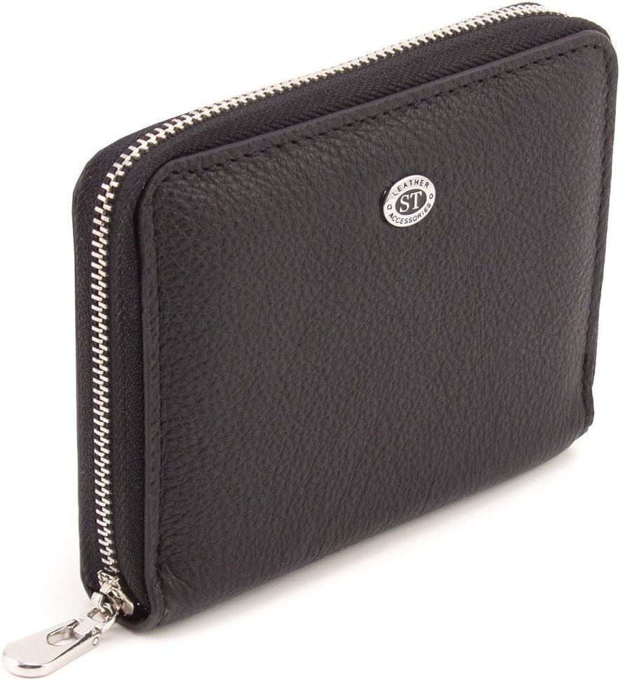 Кожаный женский кошелек черного цвета на молниевой застежке ST Leather 1767277