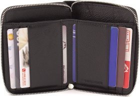 Кожаный женский кошелек черного цвета на молниевой застежке ST Leather 1767277