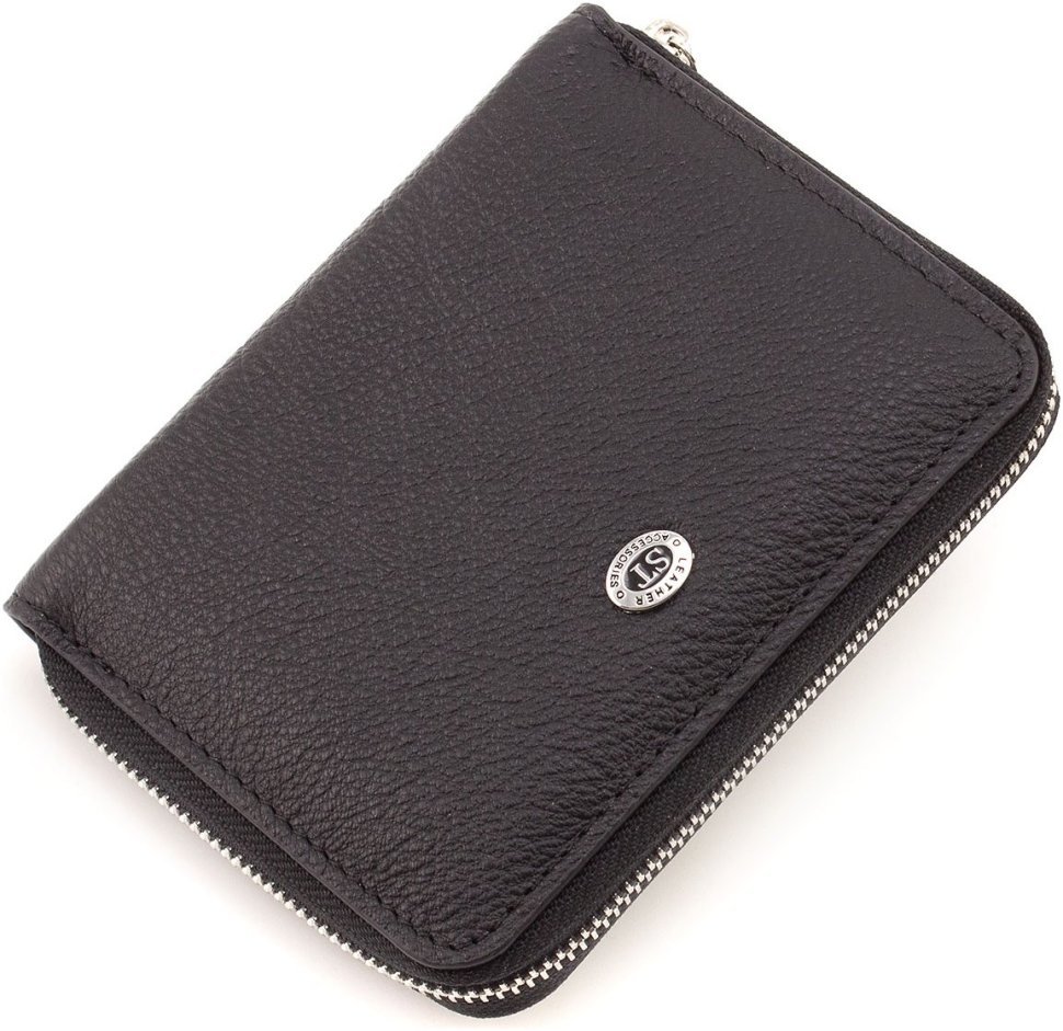 Кожаный женский кошелек черного цвета на молниевой застежке ST Leather 1767277