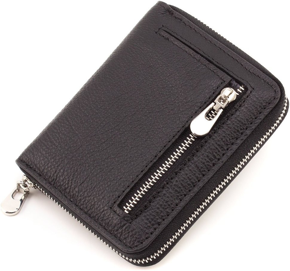 Шкіряний жіночий гаманець чорного кольору на блискавковій застібці ST Leather 1767277