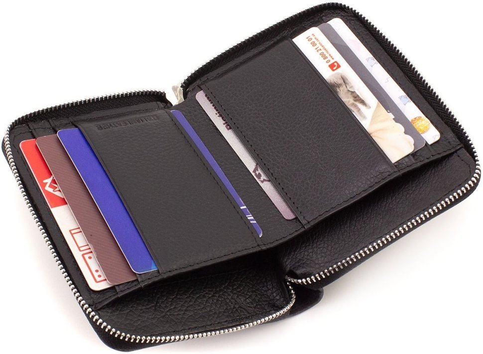 Шкіряний жіночий гаманець чорного кольору на блискавковій застібці ST Leather 1767277