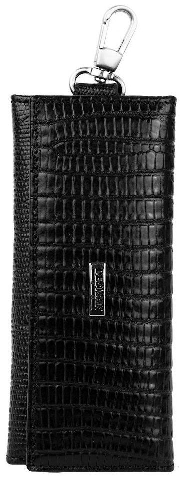 Кожаная ключница с лазерной текстурой на кнопке с карабином для крепления на сумке Desisan 107577 черного цвета фото №1 Кожаная ключница с лазерной текстурой на кнопке с карабином для крепления на сумке Desisan 107577 черного цвета modnotak фото №1