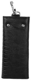 Кожаная ключница с лазерной текстурой на кнопке с карабином для крепления на сумке Desisan 107577 черного цвета
