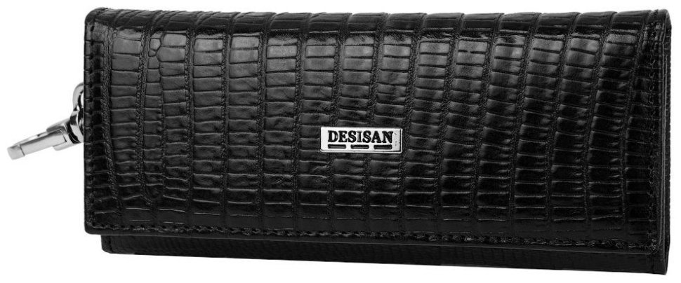 Кожаная ключница с лазерной текстурой на кнопке с карабином для крепления на сумке Desisan 107577 черного цвета фото №3 Кожаная ключница с лазерной текстурой на кнопке с карабином для крепления на сумке Desisan 107577 черного цвета modnotak фото №3