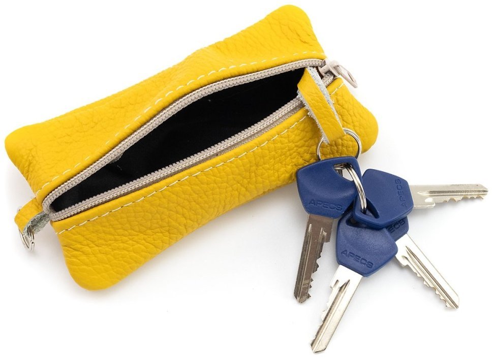 Велика шкіряна ключниця з двома відділеннями жовтого кольору Leather Collection 97777 modnotak фото №2