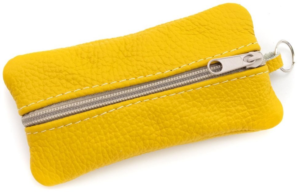 Велика шкіряна ключниця з двома відділеннями жовтого кольору Leather Collection 97777 modnotak фото №4