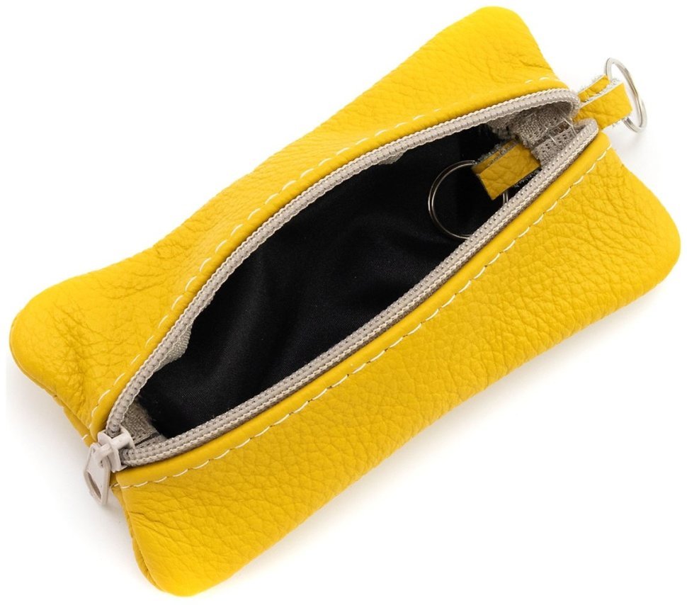 Велика шкіряна ключниця з двома відділеннями жовтого кольору Leather Collection 97777 modnotak фото №6