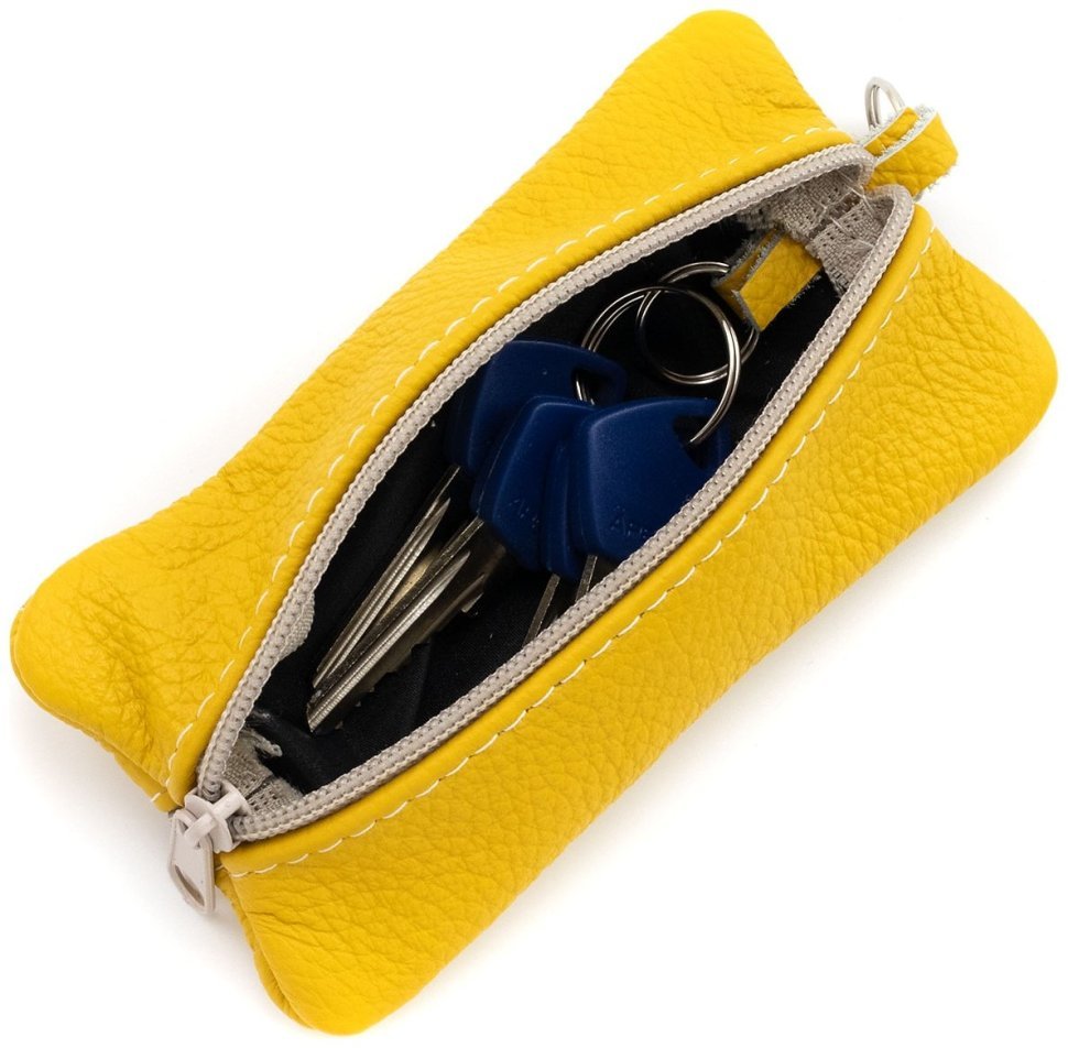 Велика шкіряна ключниця з двома відділеннями жовтого кольору Leather Collection 97777 modnotak фото №5