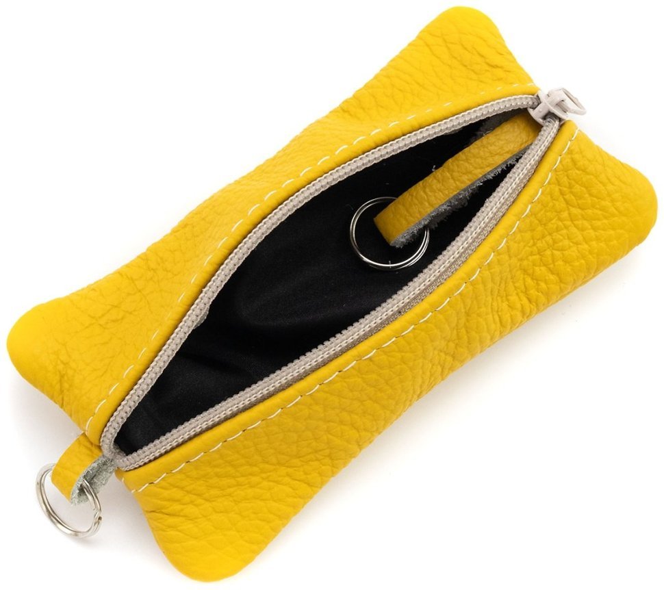 Велика шкіряна ключниця з двома відділеннями жовтого кольору Leather Collection 97777 modnotak фото №3