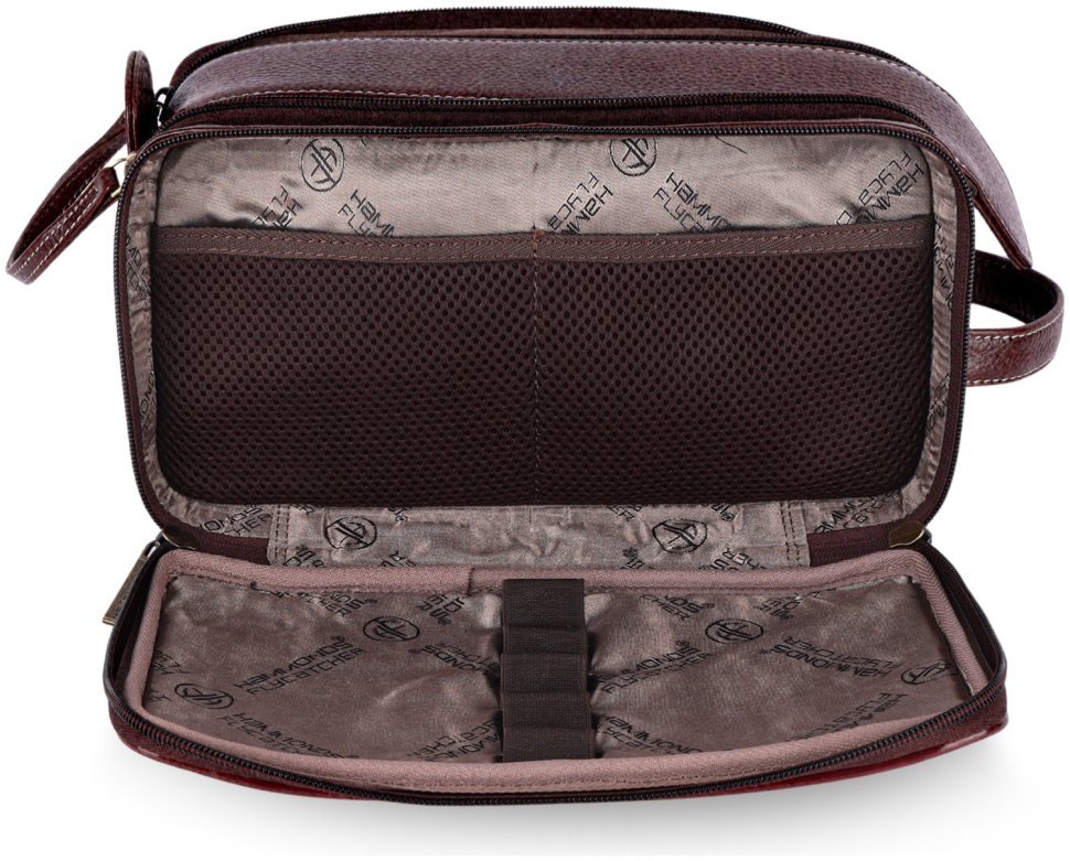 Коричневый несессер из фактурной кожи на 2 отделения Hammonds Flycatcher TC4002 с ремешком на кисть 107977 modnotak фото №3