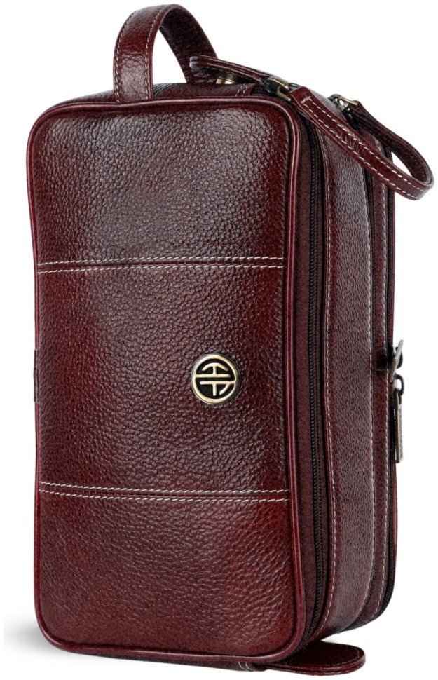 Коричневый несессер из фактурной кожи на 2 отделения Hammonds Flycatcher TC4002 с ремешком на кисть 107977 modnotak фото №7