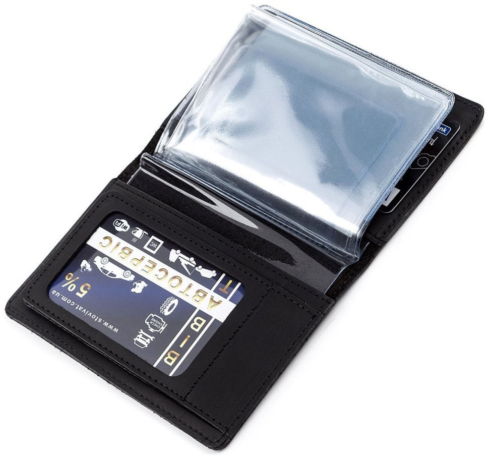 Чорна обкладинка для автодокументів із вінтажної шкіри Shvigel 2413923 modnotak фото №19