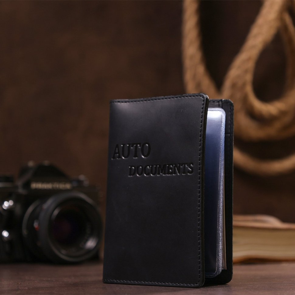 Чорна обкладинка для автодокументів із вінтажної шкіри Shvigel 2413923 modnotak фото №22
