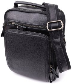 Городская мужская сумка барсетка из натуральной фактурной кожи с ручкой для носки Vintage 98177 черного цвета