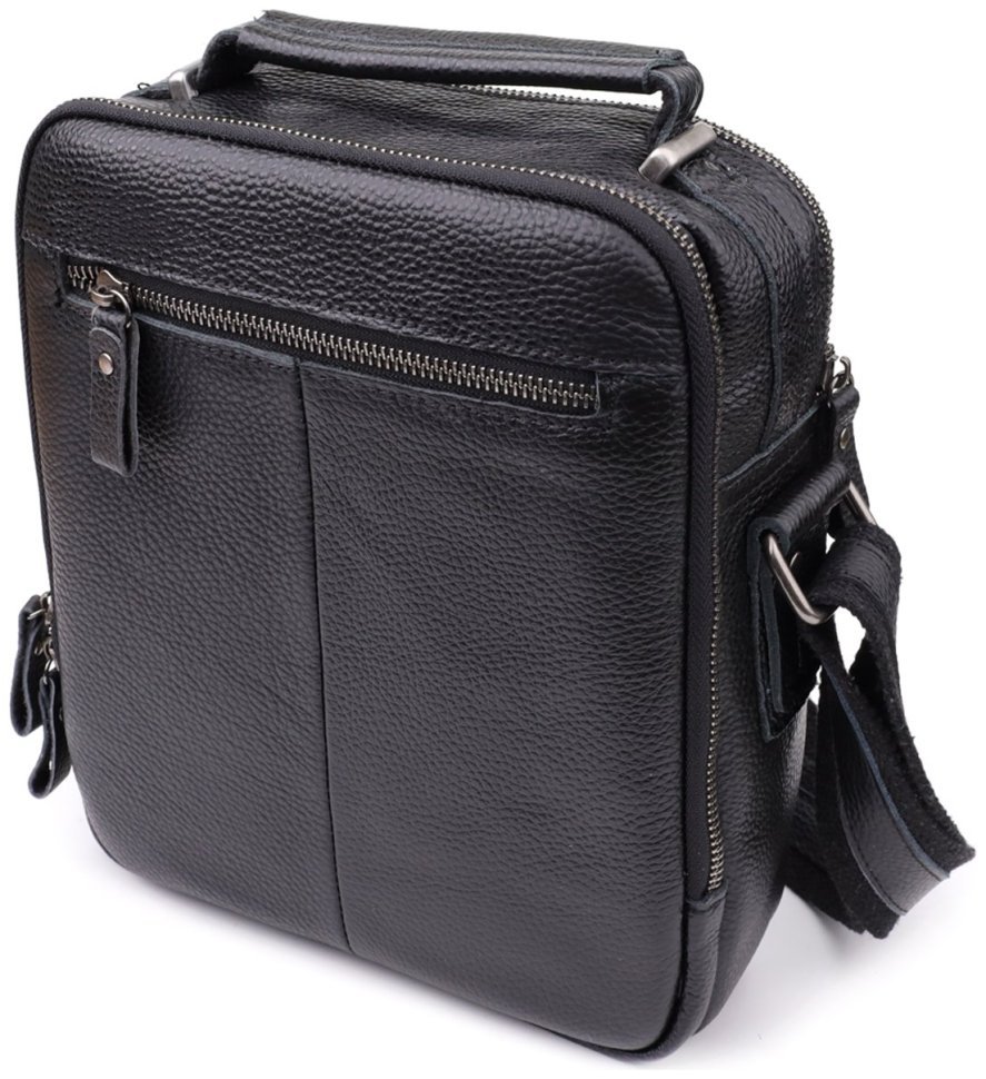 Городская мужская сумка барсетка из натуральной фактурной кожи с ручкой для носки Vintage 98177 черного цвета modnotak фото №2