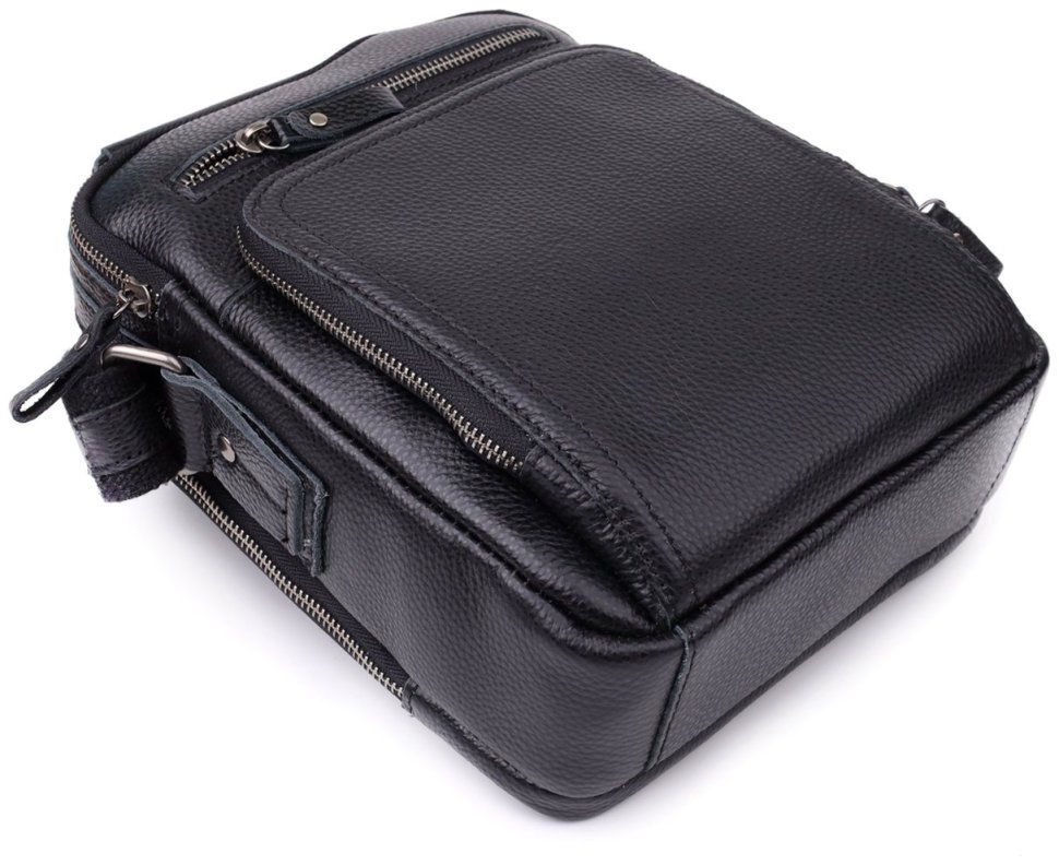 Городская мужская сумка барсетка из натуральной фактурной кожи с ручкой для носки Vintage 98177 черного цвета modnotak фото №3