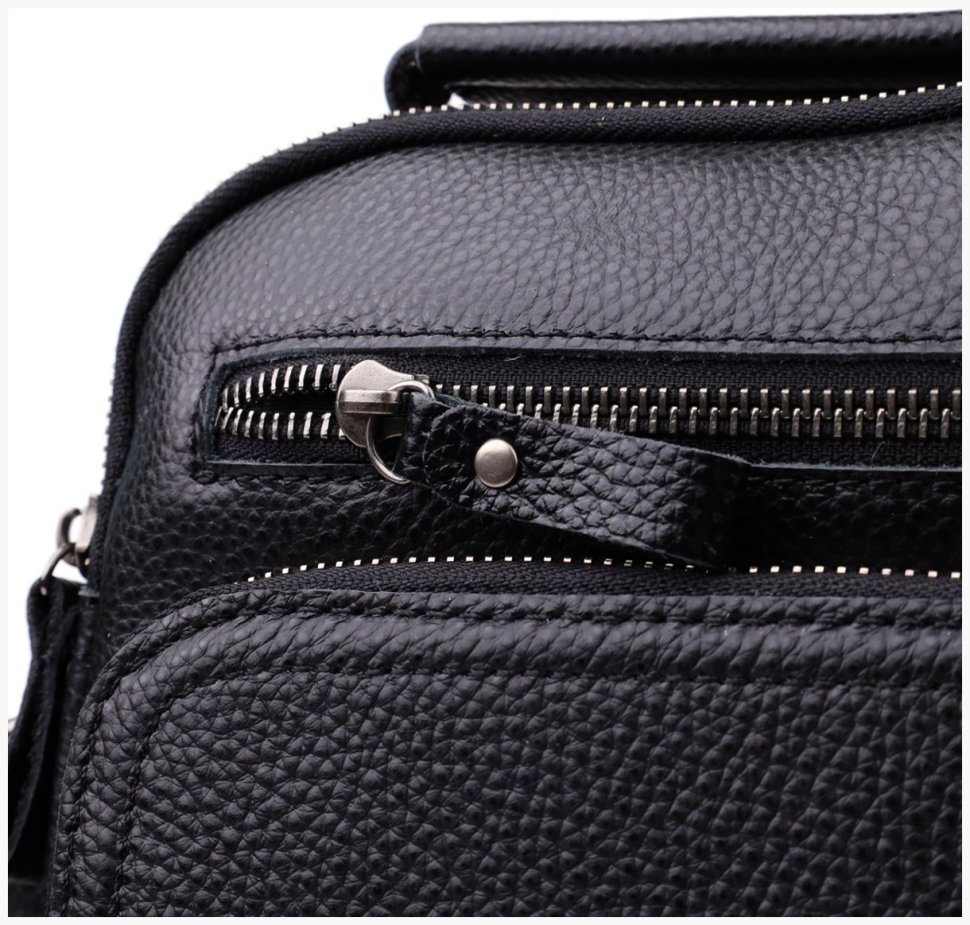 Городская мужская сумка барсетка из натуральной фактурной кожи с ручкой для носки Vintage 98177 черного цвета modnotak фото №4