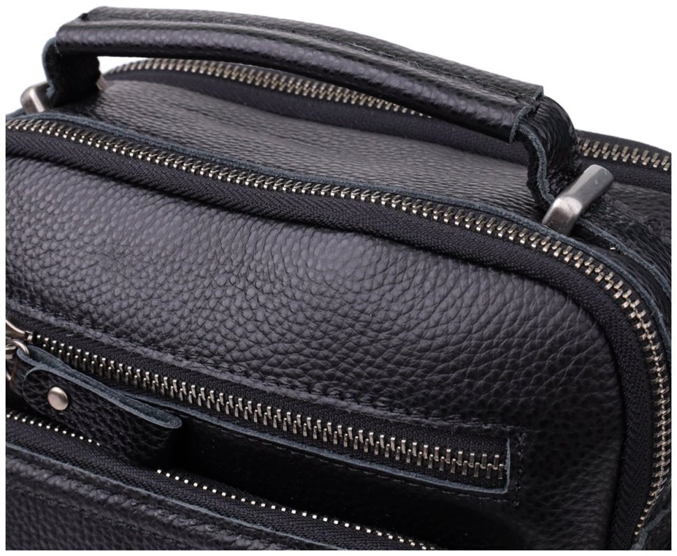Городская мужская сумка барсетка из натуральной фактурной кожи с ручкой для носки Vintage 98177 черного цвета modnotak фото №5