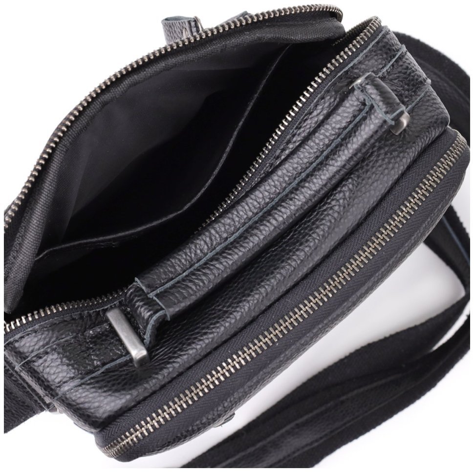 Городская мужская сумка барсетка из натуральной фактурной кожи с ручкой для носки Vintage 98177 черного цвета modnotak фото №6