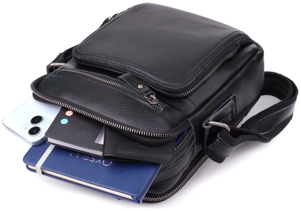 Городская мужская сумка барсетка из натуральной фактурной кожи с ручкой для носки Vintage 98177 черного цвета modnotak фото №7