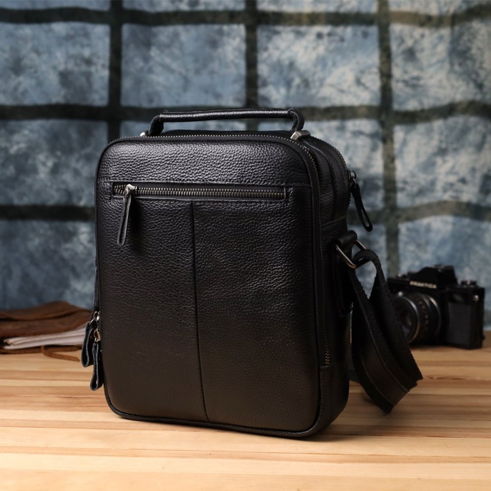 Городская мужская сумка барсетка из натуральной фактурной кожи с ручкой для носки Vintage 98177 черного цвета modnotak фото №9