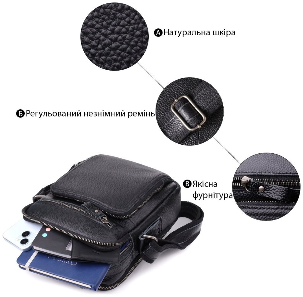 Городская мужская сумка барсетка из натуральной фактурной кожи с ручкой для носки Vintage 98177 черного цвета modnotak фото №12