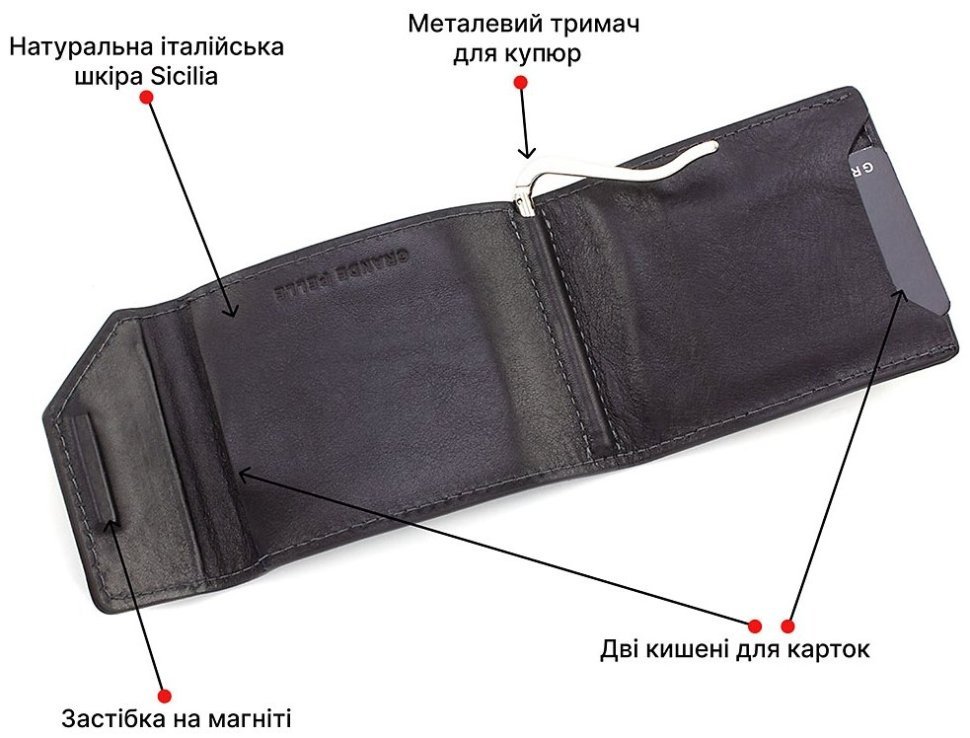 Шкіряний затиск для грошей з натуральної шкіри Grande Pelle (13030) фото №4 Шкіряний затиск для грошей з натуральної шкіри Grande Pelle (13030) modnotak фото №4