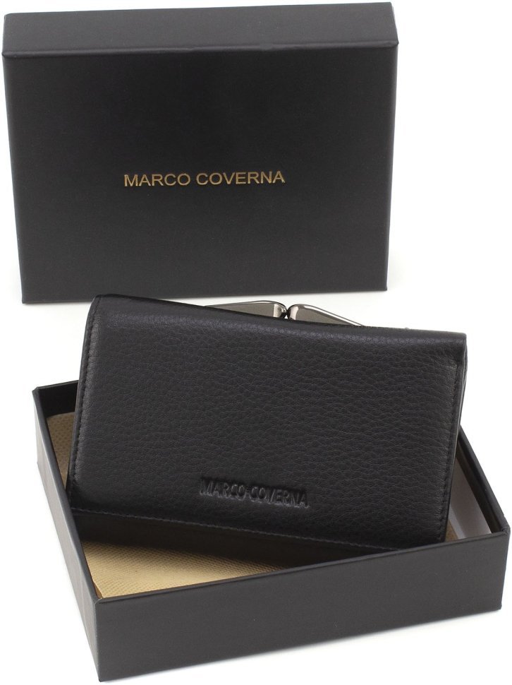 Жіночий чорний гаманець невеликого розміру із натуральної шкіри з монетницею Marco Coverna 68677