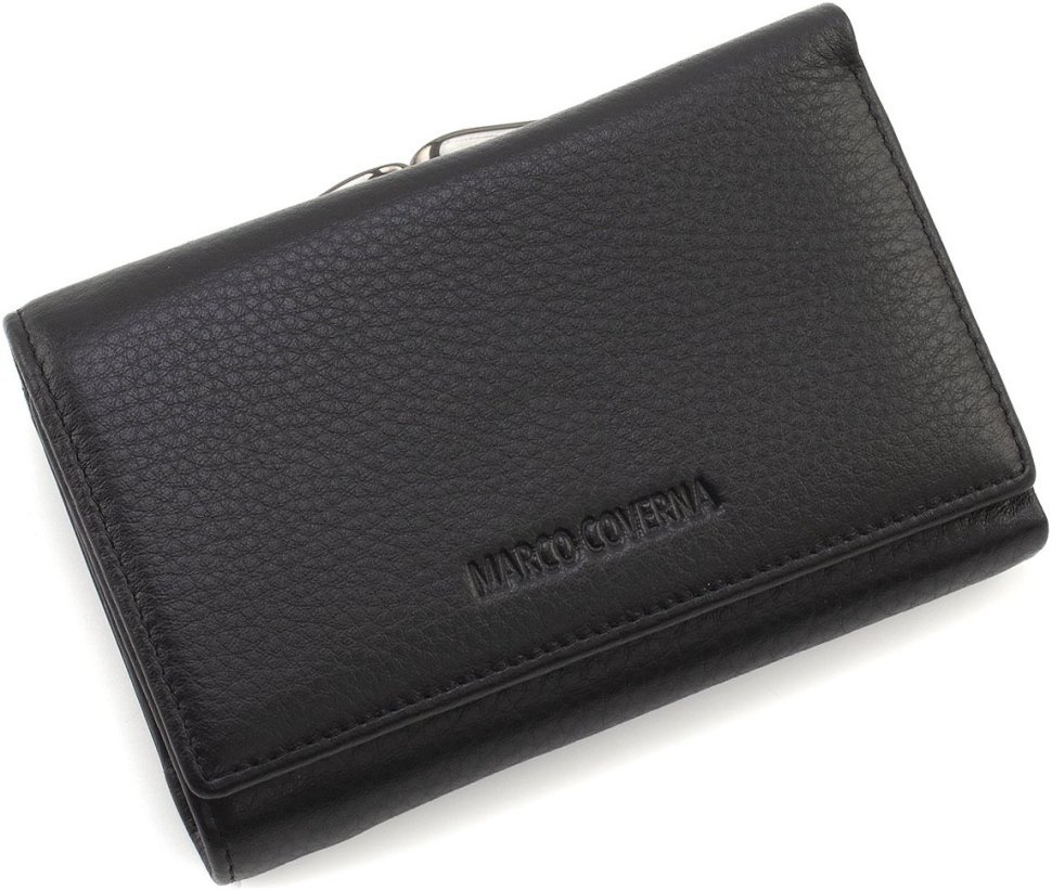 Жіночий чорний гаманець невеликого розміру із натуральної шкіри з монетницею Marco Coverna 68677