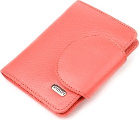 Кораловий жіночий гаманець із натуральної шкіри на кнопці CANPELLINI (2421669)